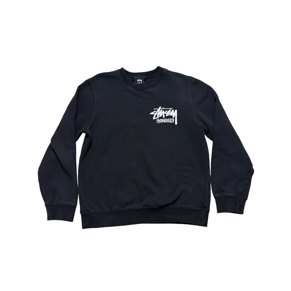 Stussy Honolulu Chapter Crewneck Sweatshirt Black Mens Medium Logo Pullover